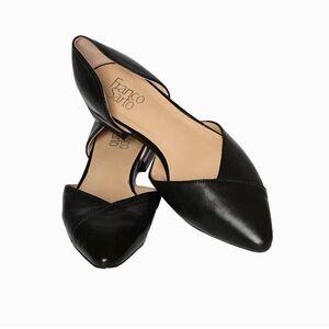 FRANCO SARTO Black Leather Flats, Size 8.5